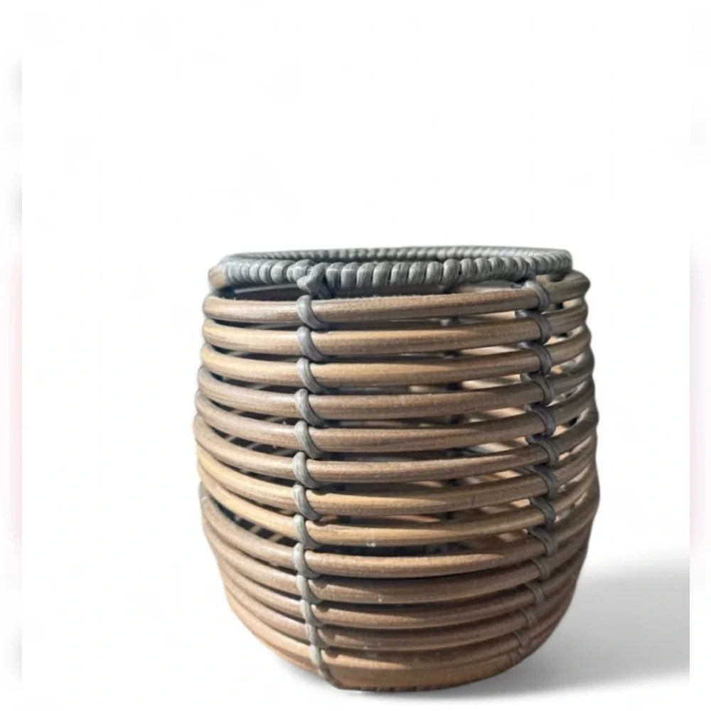 Crate and Barrel Wicker Planter Vase Decorative Brown 5 inch